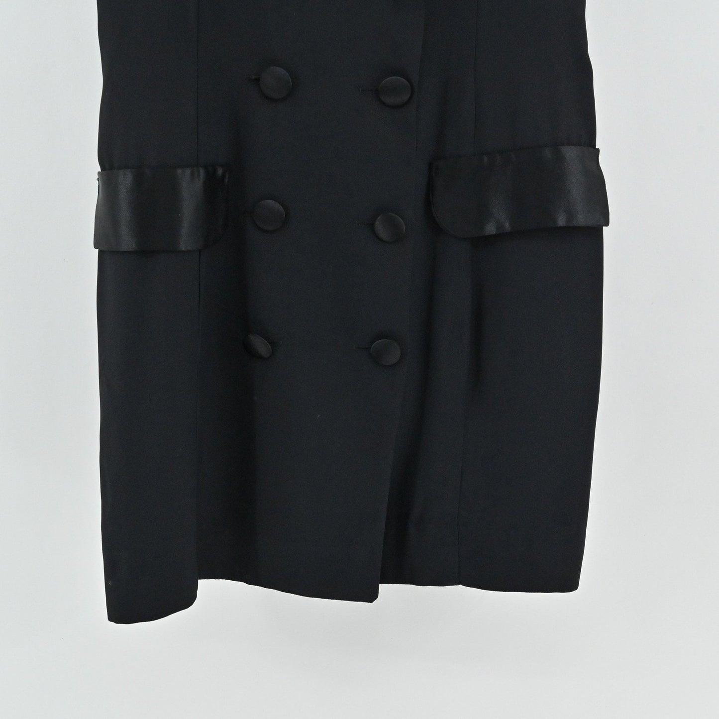 Vtg Y2k Rampage Satin Blazer Dress Size 5 Black Sleeveless Double Breasted USA
