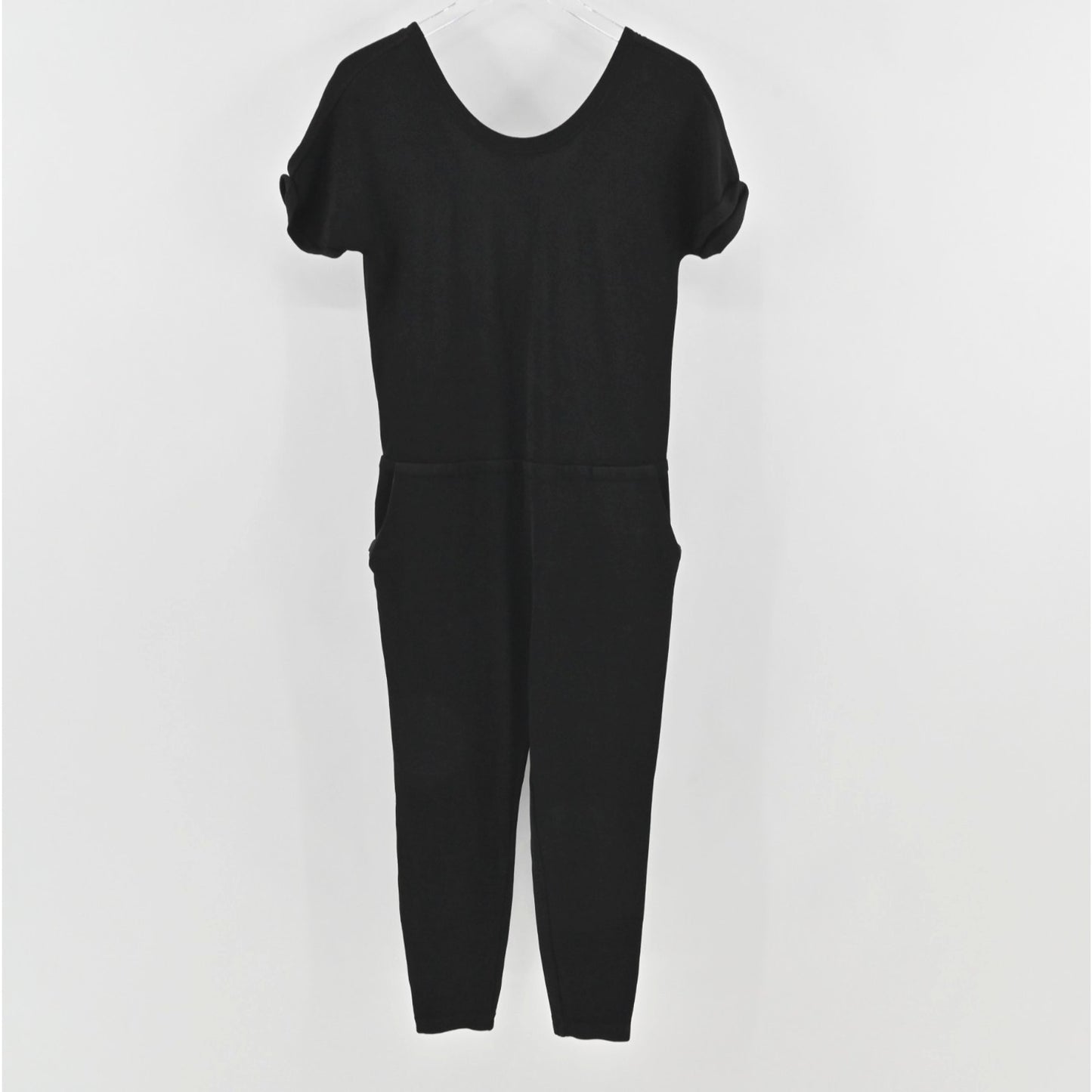 Theory Womens Black Sorgia Double Pique Jumpsuit Size S Cropped Short Sleeve