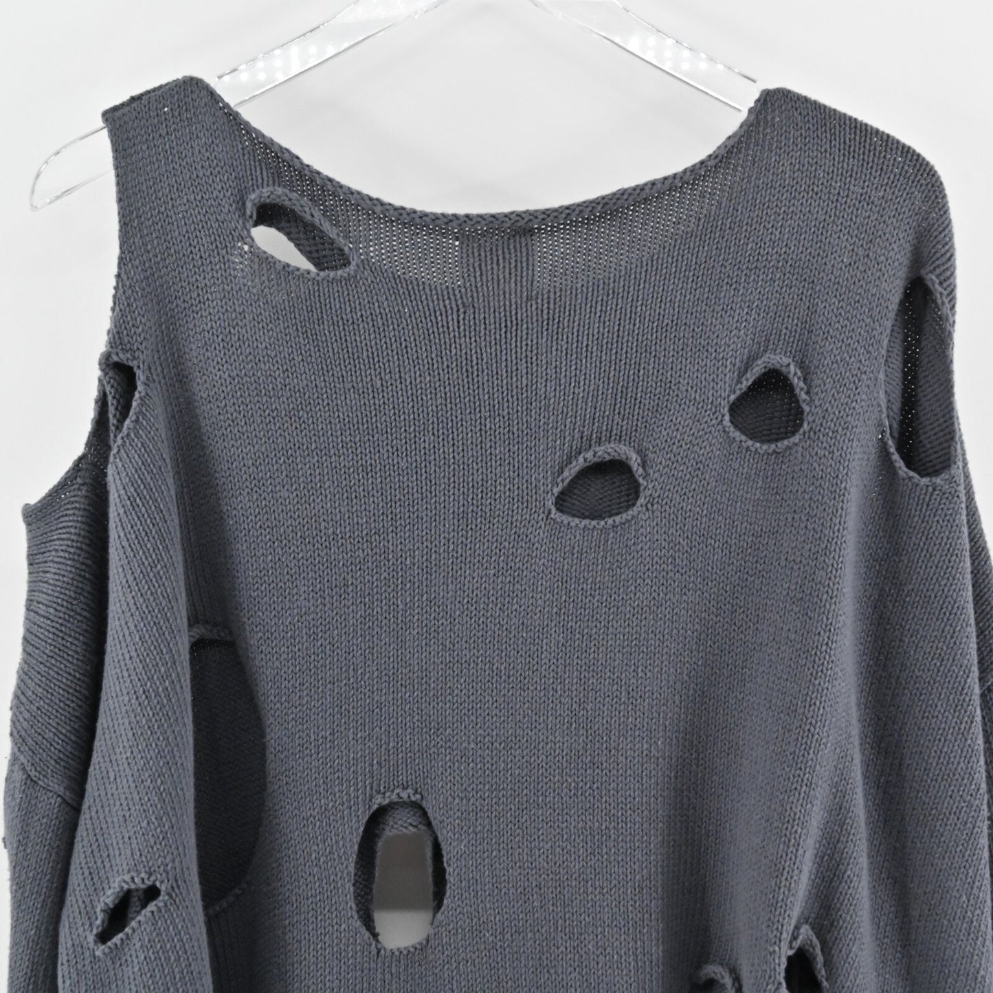 PLANET Gray Distressed Sweater Womens Size OS Hole Cotton Knit Bateau Neck