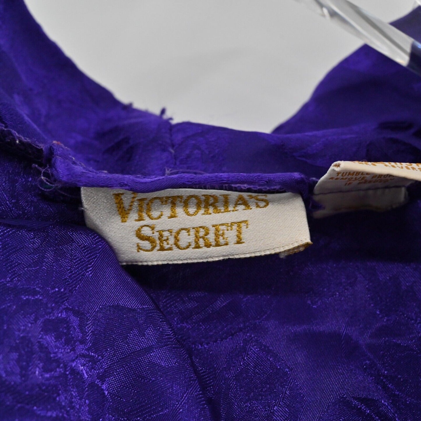 Vtg VICTORIAS SECRET Robe Womens Size OS Long Purple Satin Floral Tie Gold Label