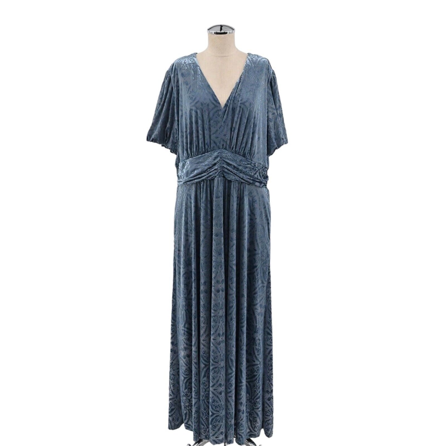 BALTIC BORN Dress Womens Sz 1XL Leslie Maxi Blue Embossed Velvet Puff Sleeve NEW