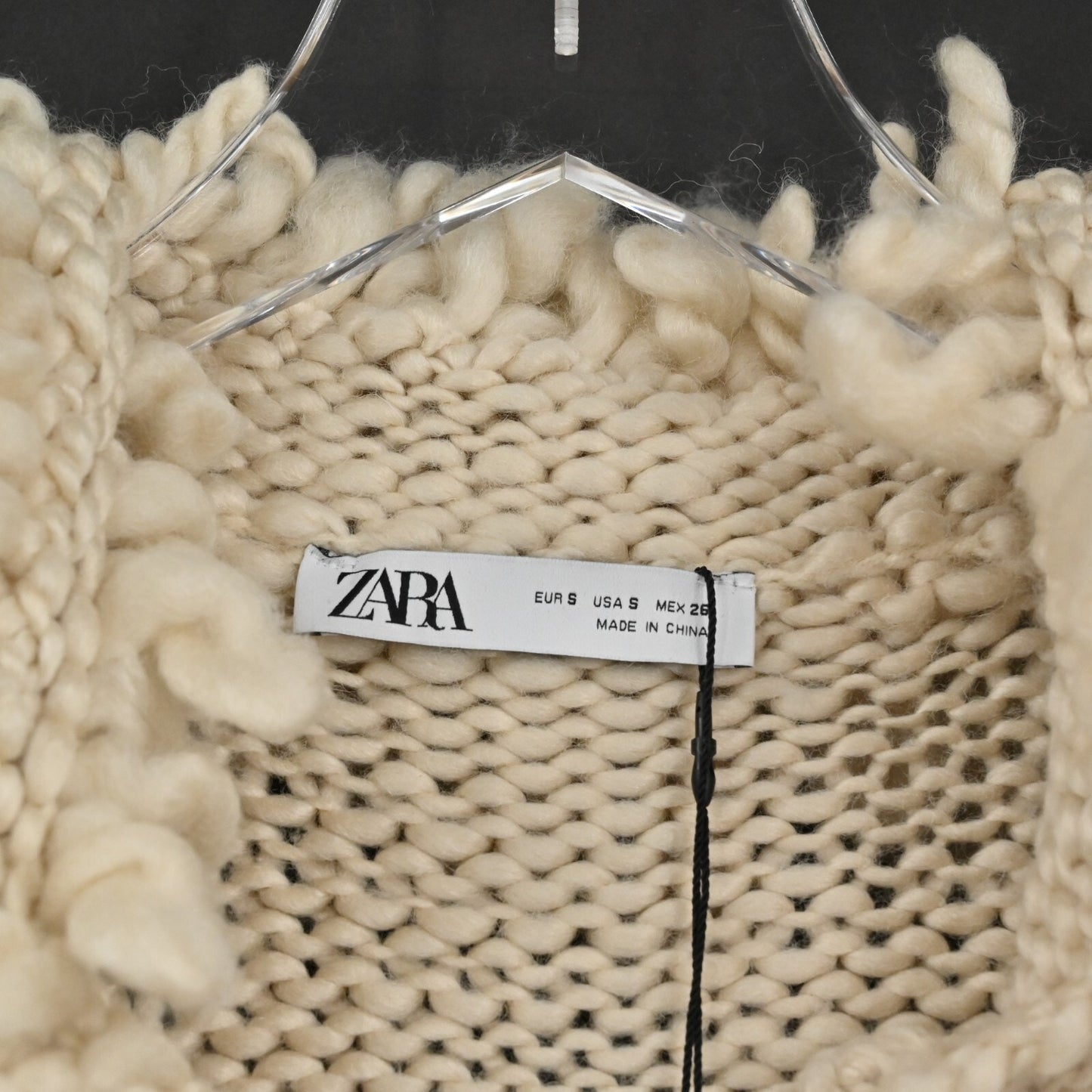 ZARA Womens Sweater Size S Fringing Cardigan Belted Cream Wool Blend Boho NEW