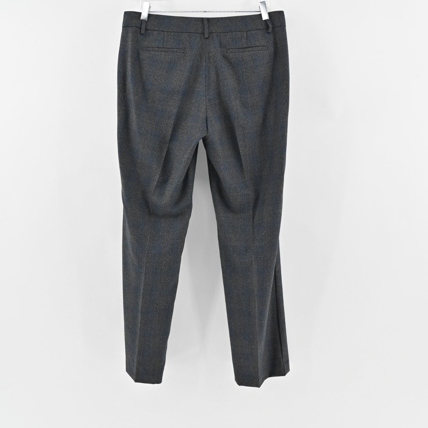ELIE TAHARI Pants Womens Size 12 Virgin Wool Gray Blue Plaid Straight Trousers