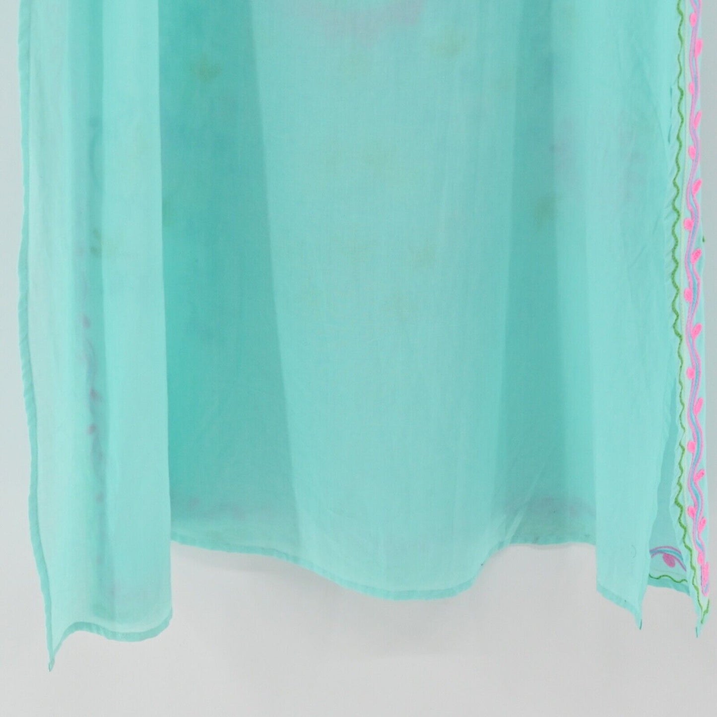 UNE BELLE TROUVAILLE Dress Womens Sz M Blue Embroidered Floral Cotton Tunic Maxi