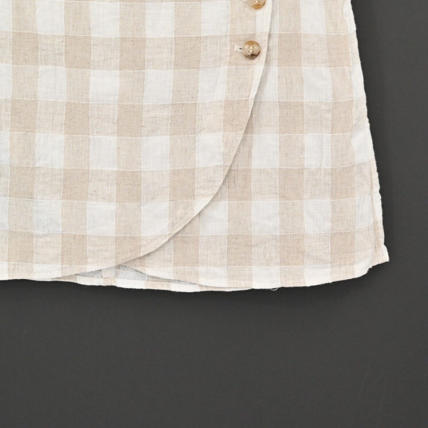 MADEWELL Skirt Womens Size 8 Tulip Hem Wrap Mini Tan Buffalo Check Linen Cotton