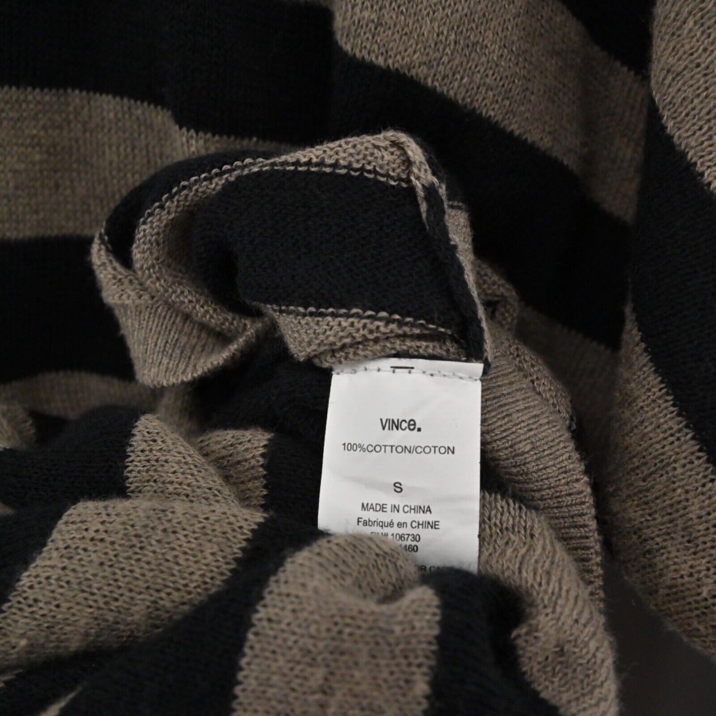 VINCE Top Womens Size S Brown Black Stripe Cotton Sweater Dolman Half Sleeve