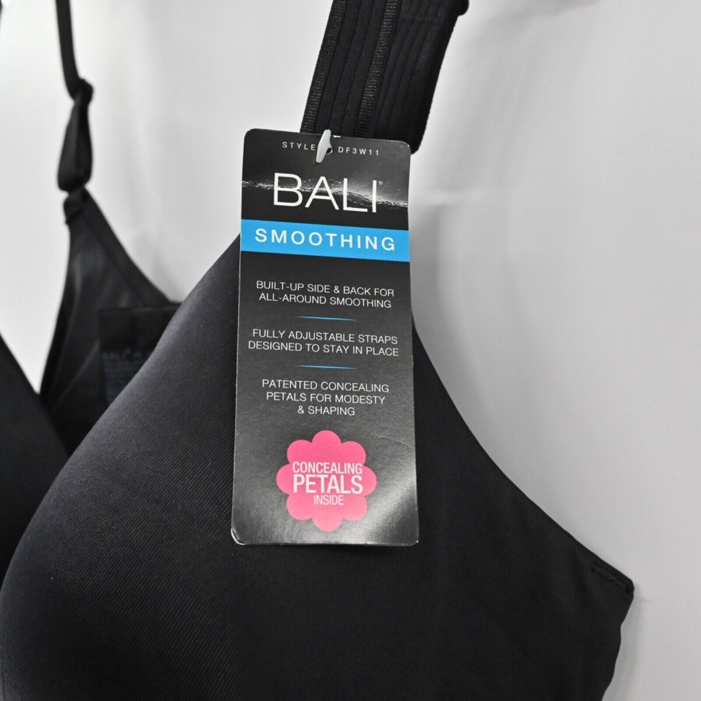 BALI Bra Womens Sz 40D Black Smoothing Concealing Petals Seamless Underwire NEW