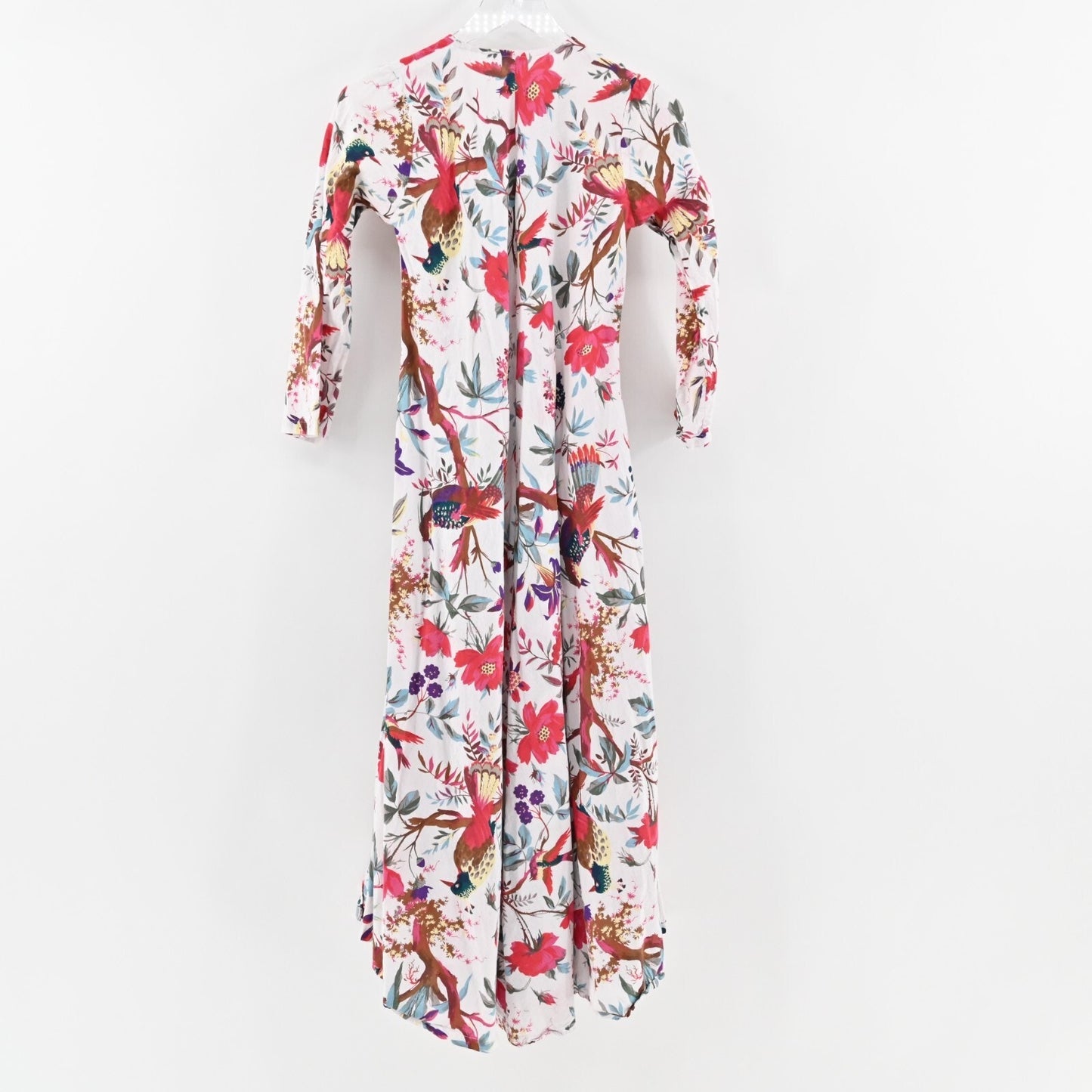GUADALUPE DESIGN Maxi Dress Size S Cotton Tie Neck Bird Floral Print Relaxed