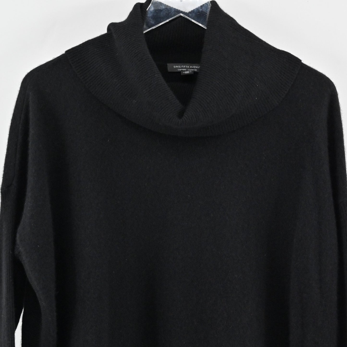 SAKS FIFTH AVENUE Womens Cashmere Sweater Size S Black Knit Cowl Neck Curve Hem