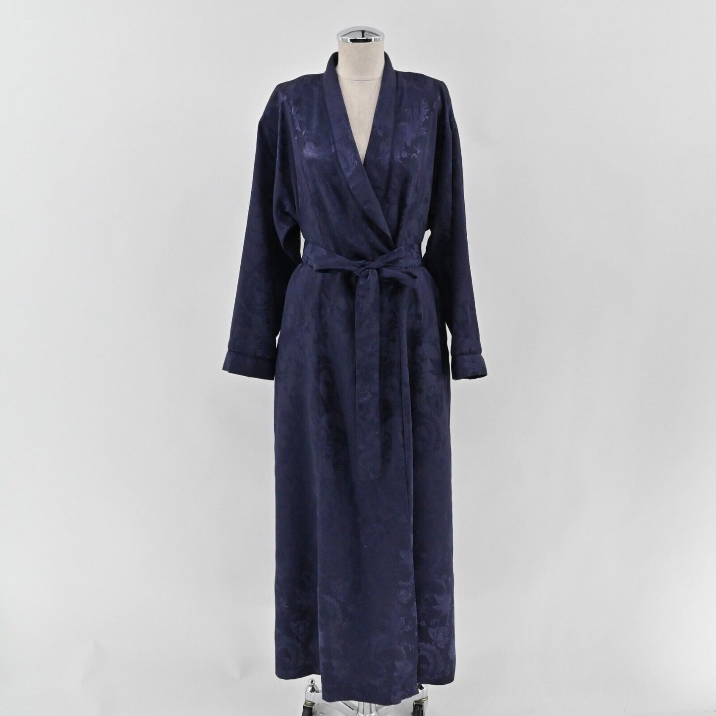 Vtg VICTORIAS SECRET Robe Womens Sz S Gold Label Long Purple Damask Floral Satin