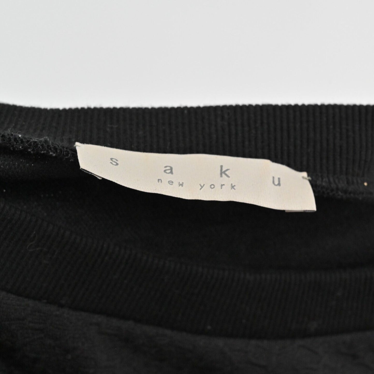SAKU New York Sweatshirt Womens Sz M Black Ivory Floral Lace Textured Minimalist