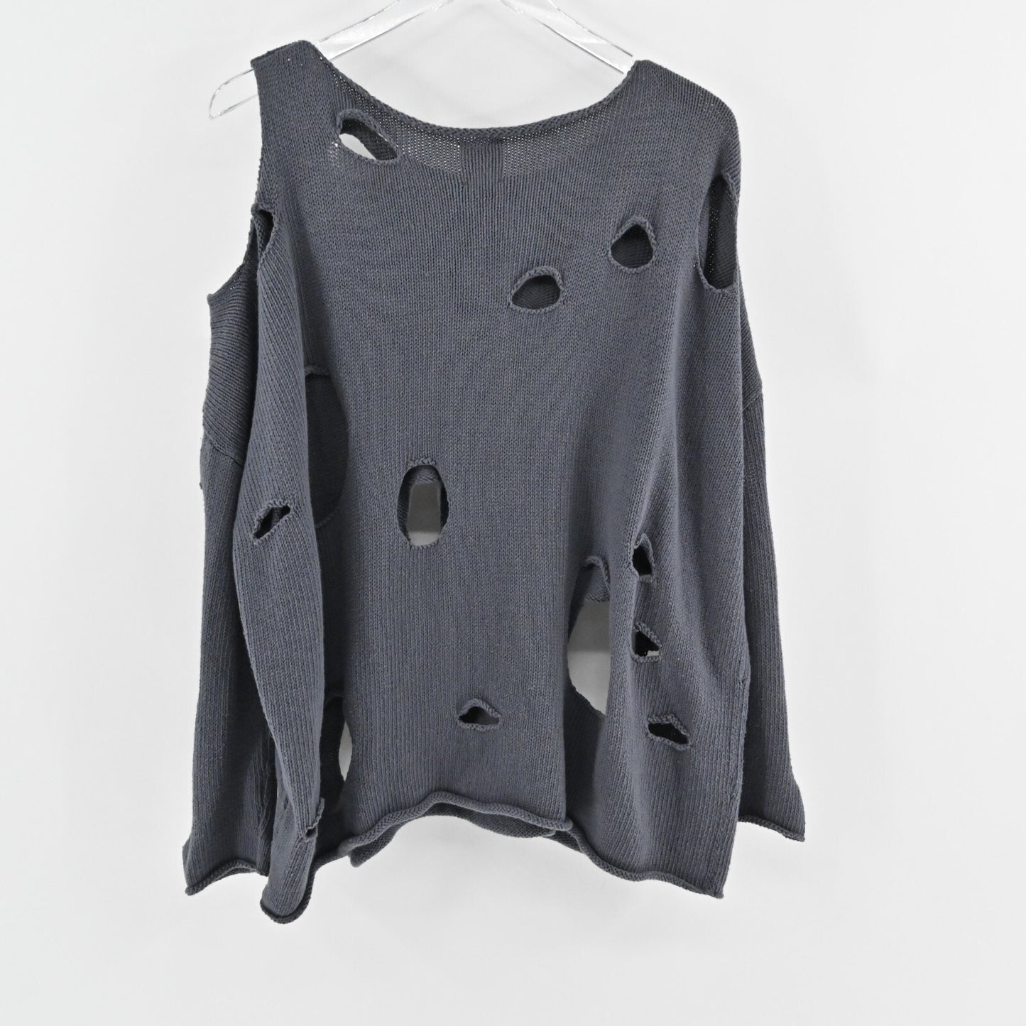 PLANET Gray Distressed Sweater Womens Size OS Hole Cotton Knit Bateau Neck