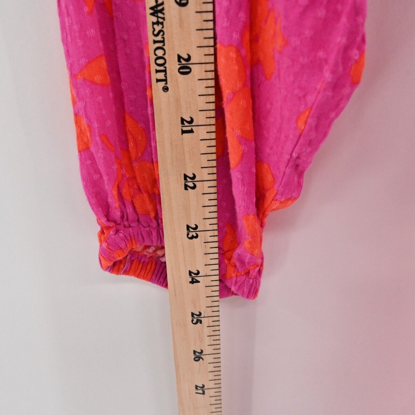 DRAPER JAMES Dress Size S Pink Orange Floral Smocked V Neck Balloon Long Sleeve