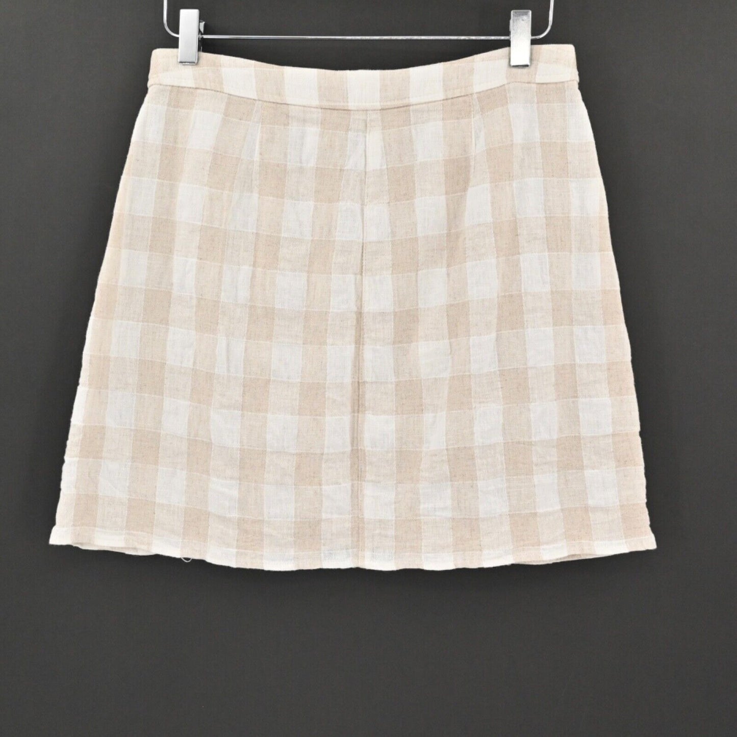 MADEWELL Skirt Womens Size 8 Tulip Hem Wrap Mini Tan Buffalo Check Linen Cotton