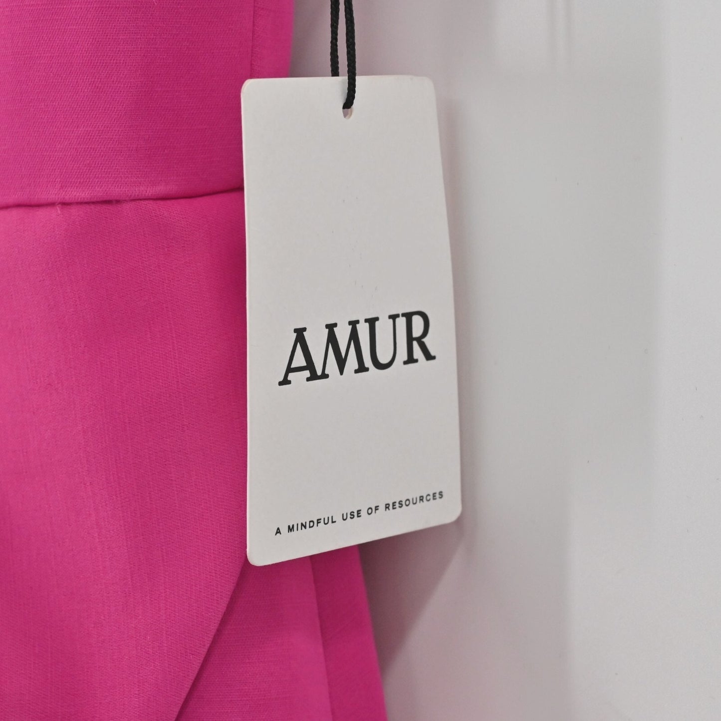 AMUR Ashley Dress Size 2 Linen Pink Satin Ruffle Wedding Guest Feminine Romantic