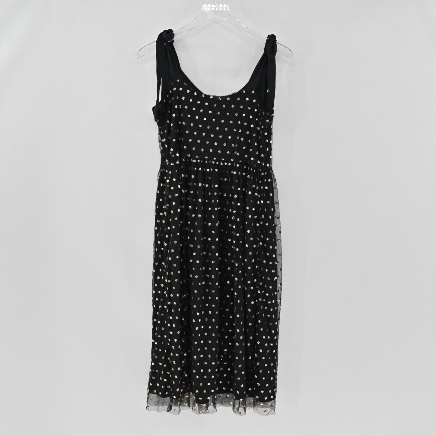 MODCLOTH Dress Womens Size L Another Brilliant Polka Dot Black Gold Tie Shoulder