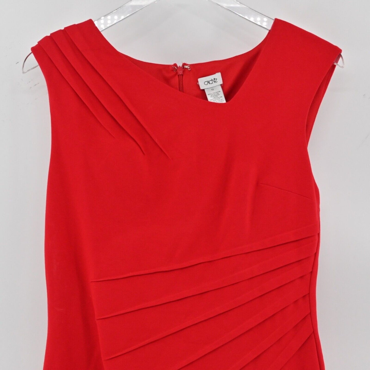 Vtg CACHE Dress Womens Sz 10 Sheath Red Asymmetric Neckline Ruched Office Career