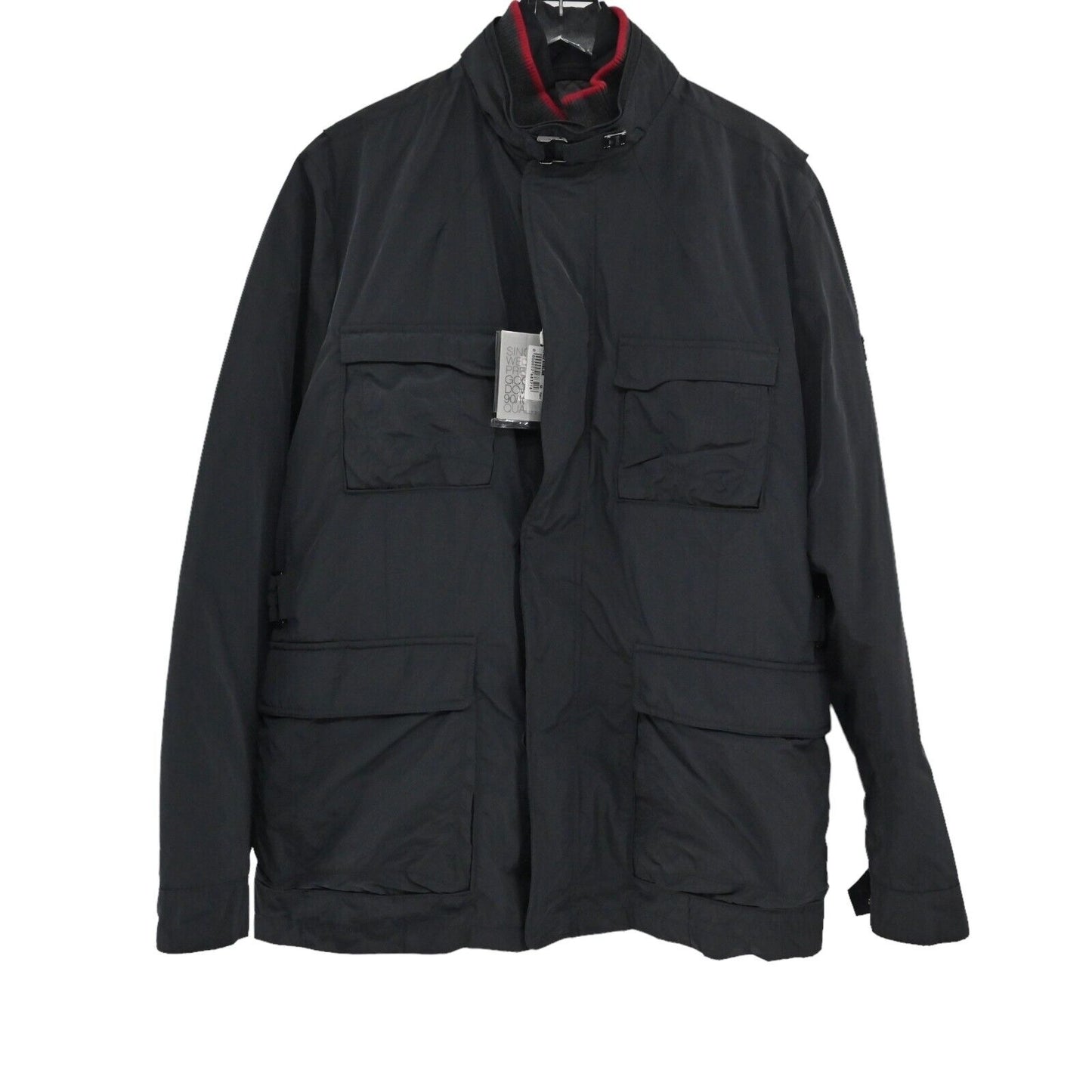 HETREGO Jacket Mens Size 58 Long Sleeve Black Zip Button Double Layer NEW