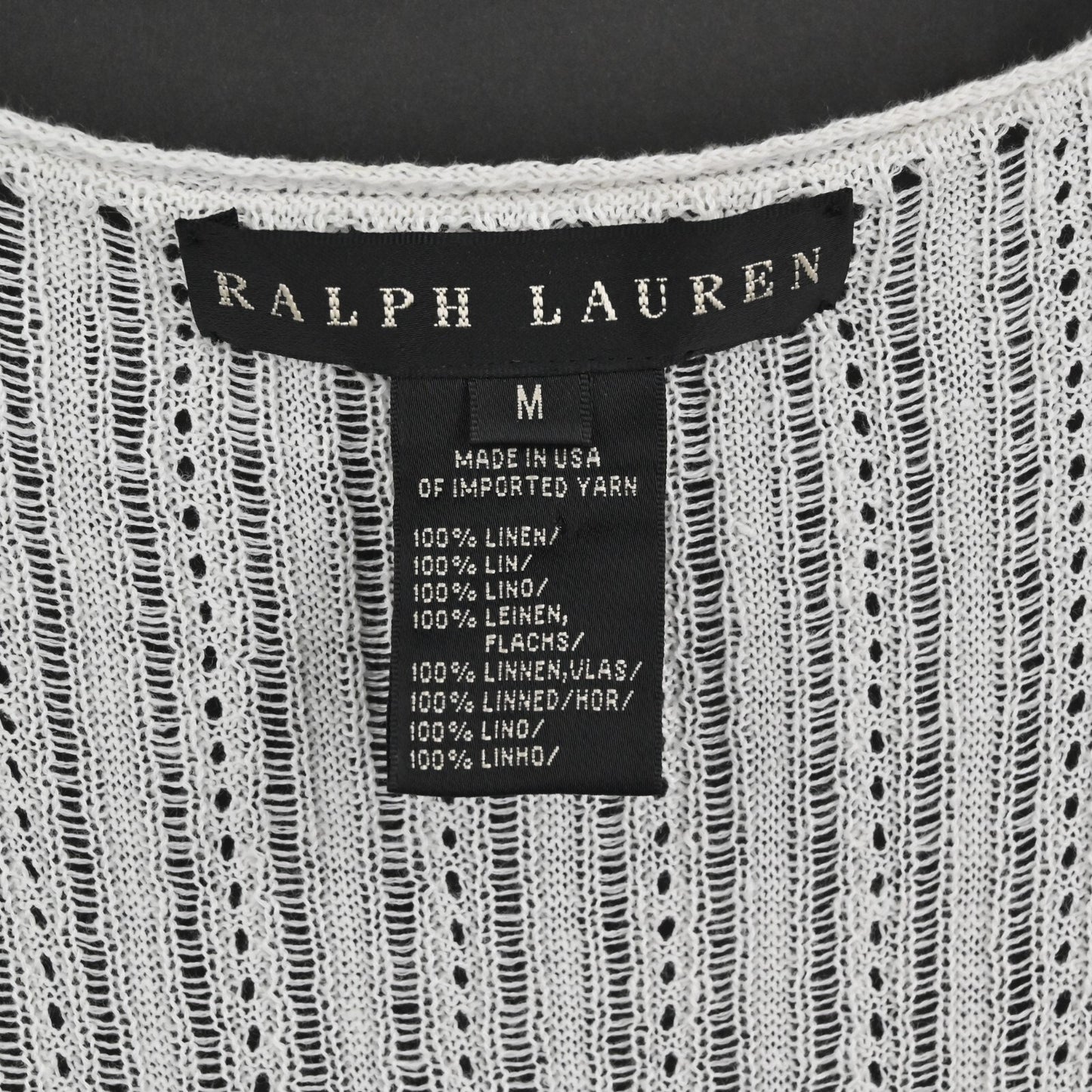 RALPH LAUREN Crochet Top Womens Sz M Black Label White Linen Knit Blouse Capsule