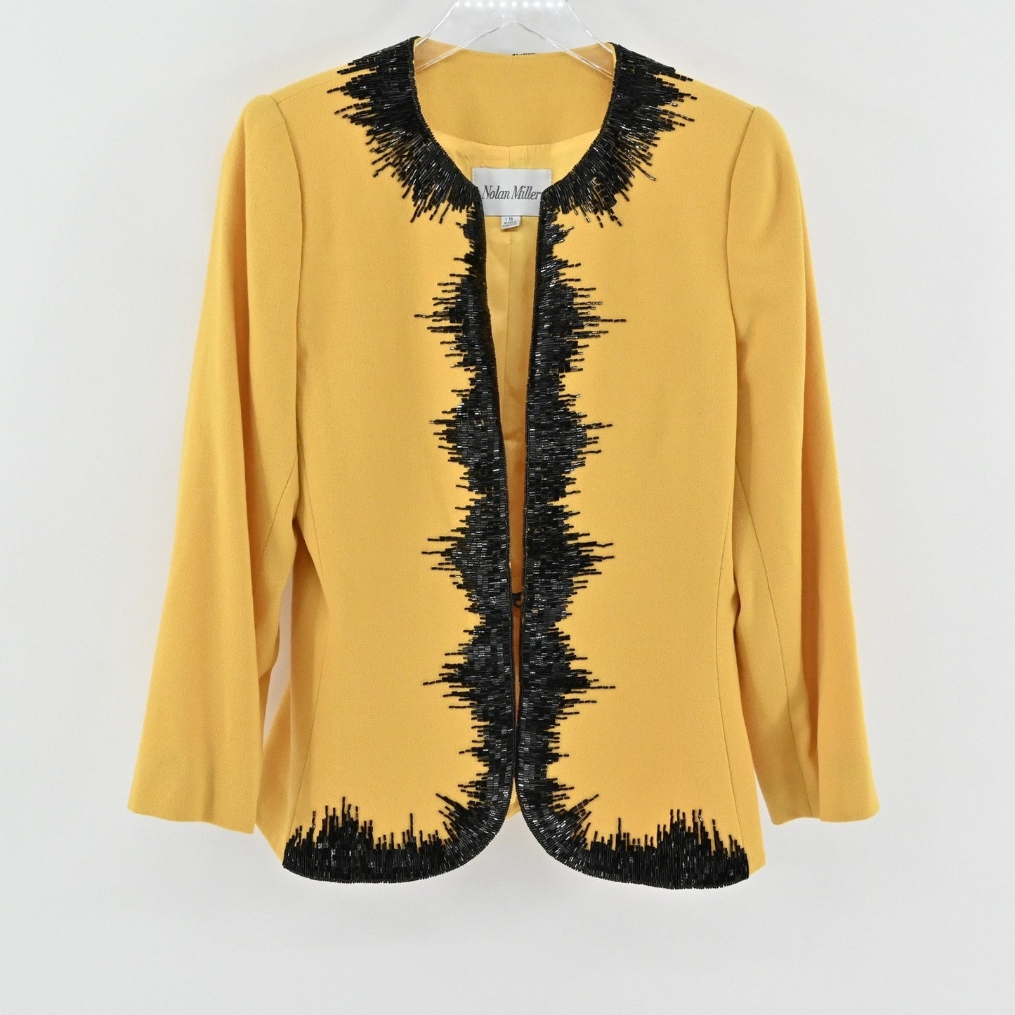 Vtg Nolan Miller Wool Beaded Jacket Tank Set Size 8 Yellow Retro Glam Hong Kong