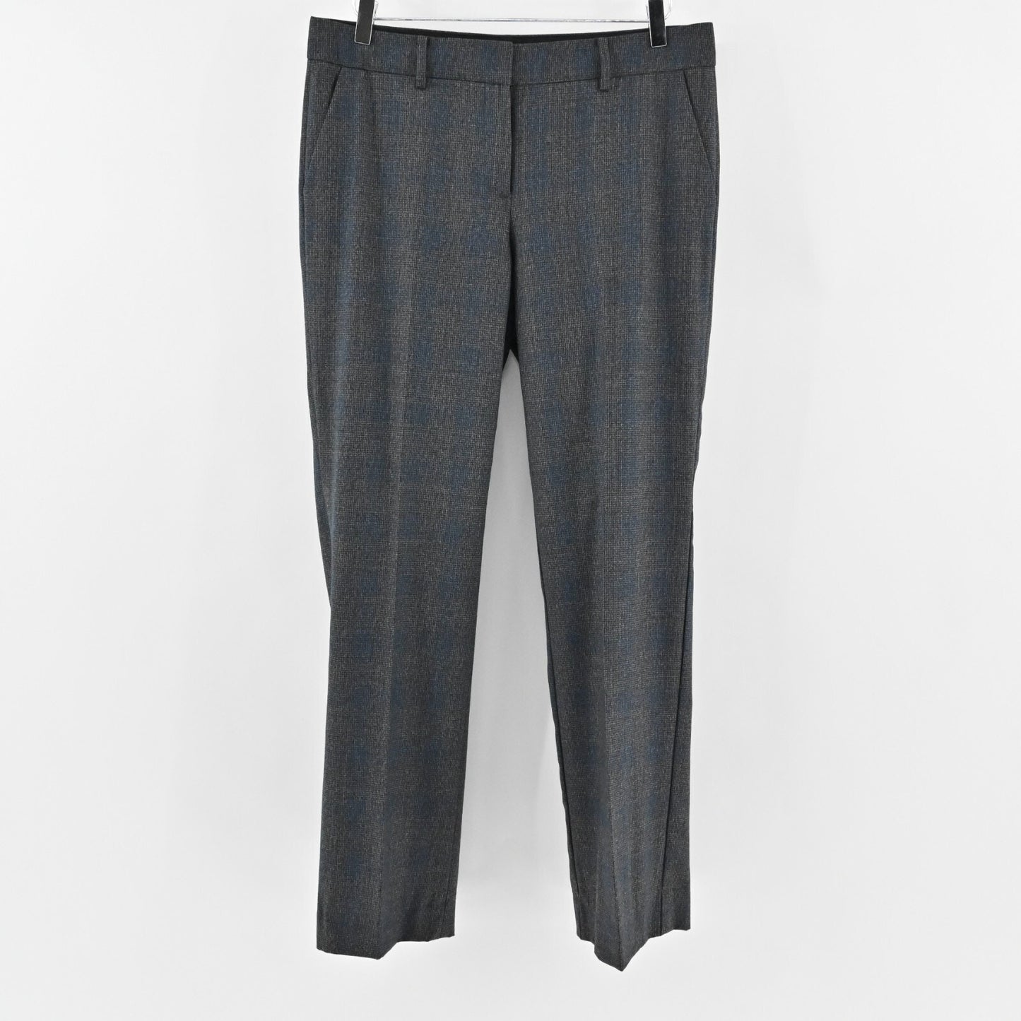 ELIE TAHARI Pants Womens Size 12 Virgin Wool Gray Blue Plaid Straight Trousers