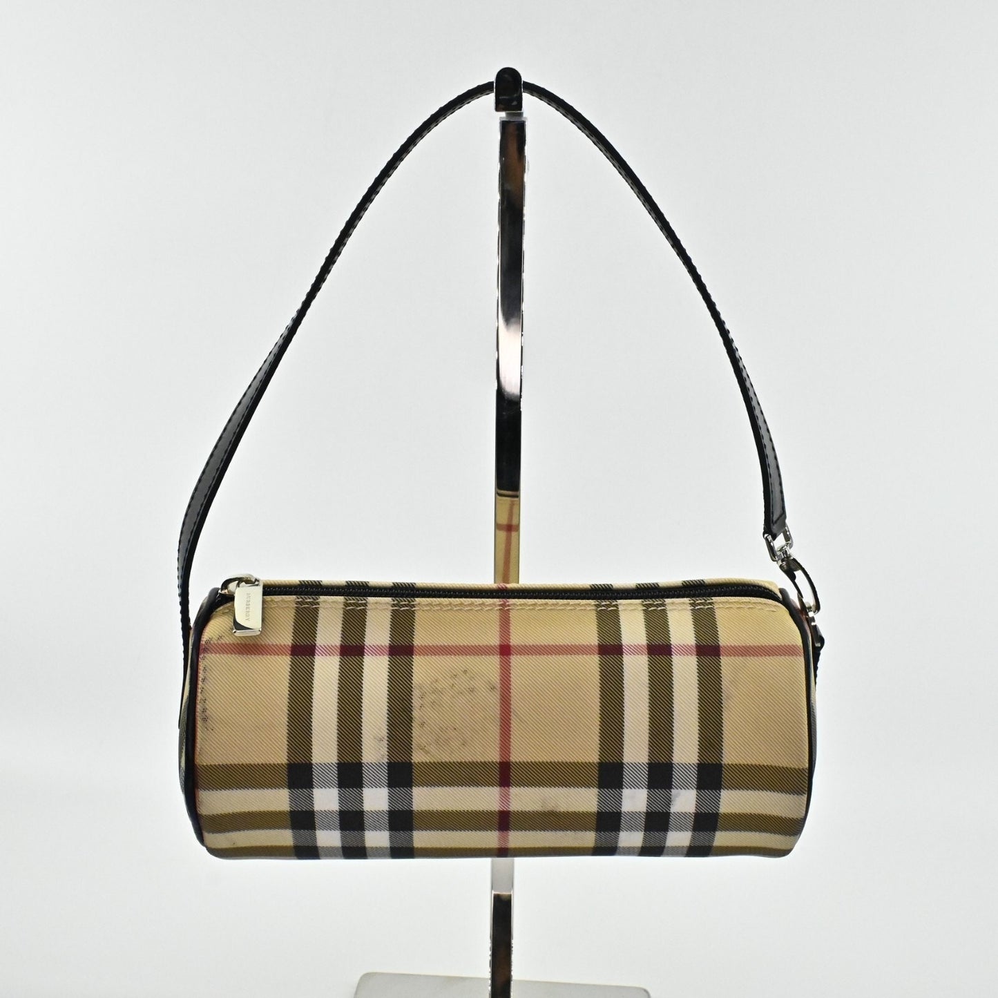 Vtg BURBERRY Mini Barrel Bag Nova Check Tan Plaid Signature Zip Closure Shoulder