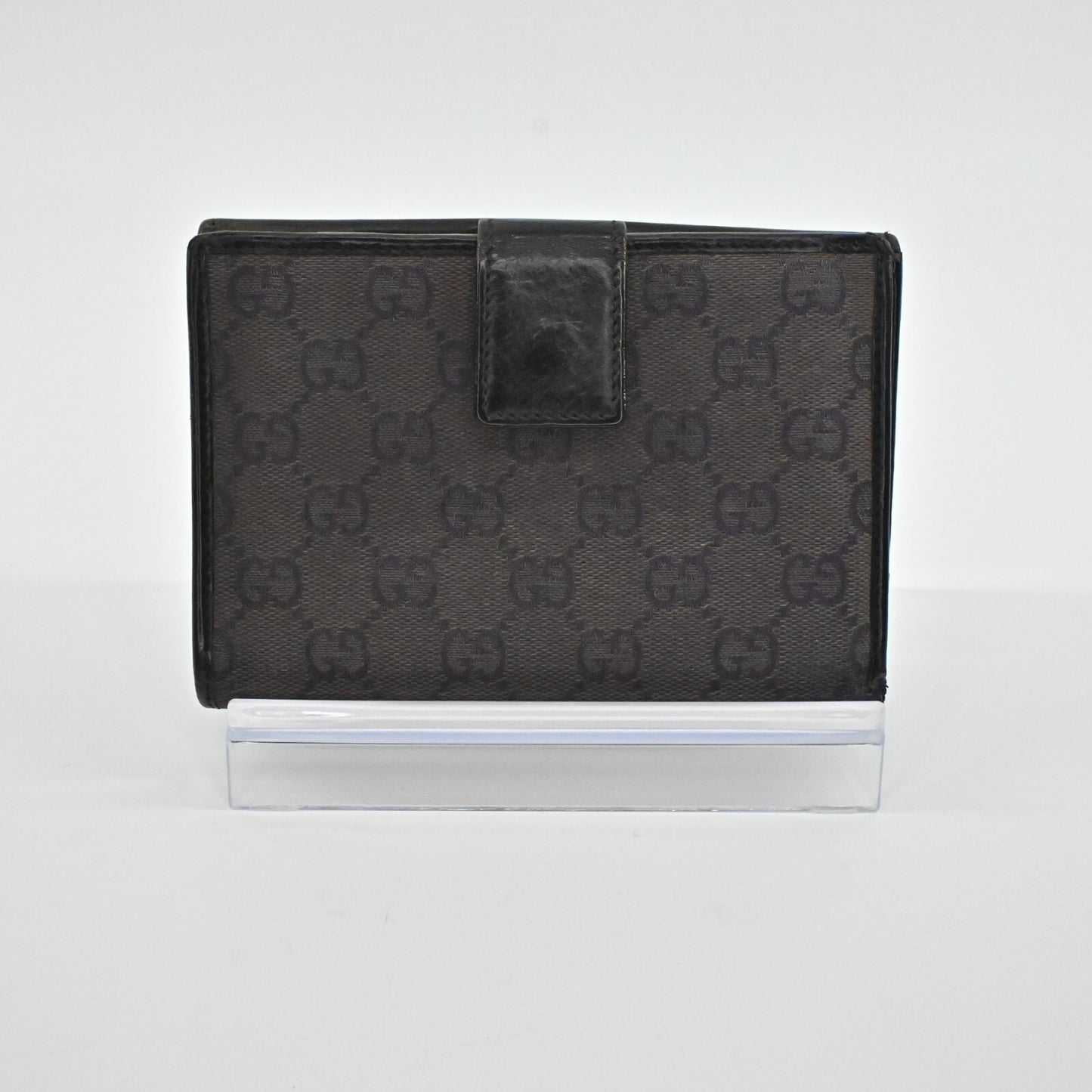 Vtg GUCCI Wallet Brown Leather Classic Monogram GG Logo Print Fold Compact