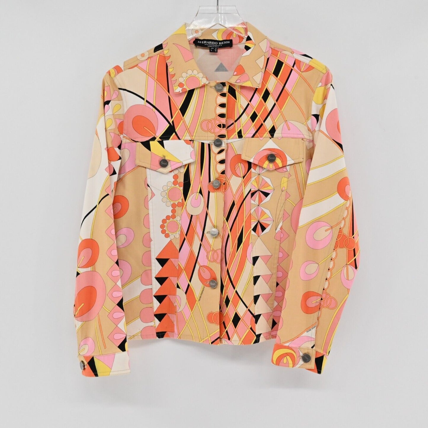 AVERARDO BESSI Jacket Womens Sz 10 Multicolor Abstract Print Button Down Pockets