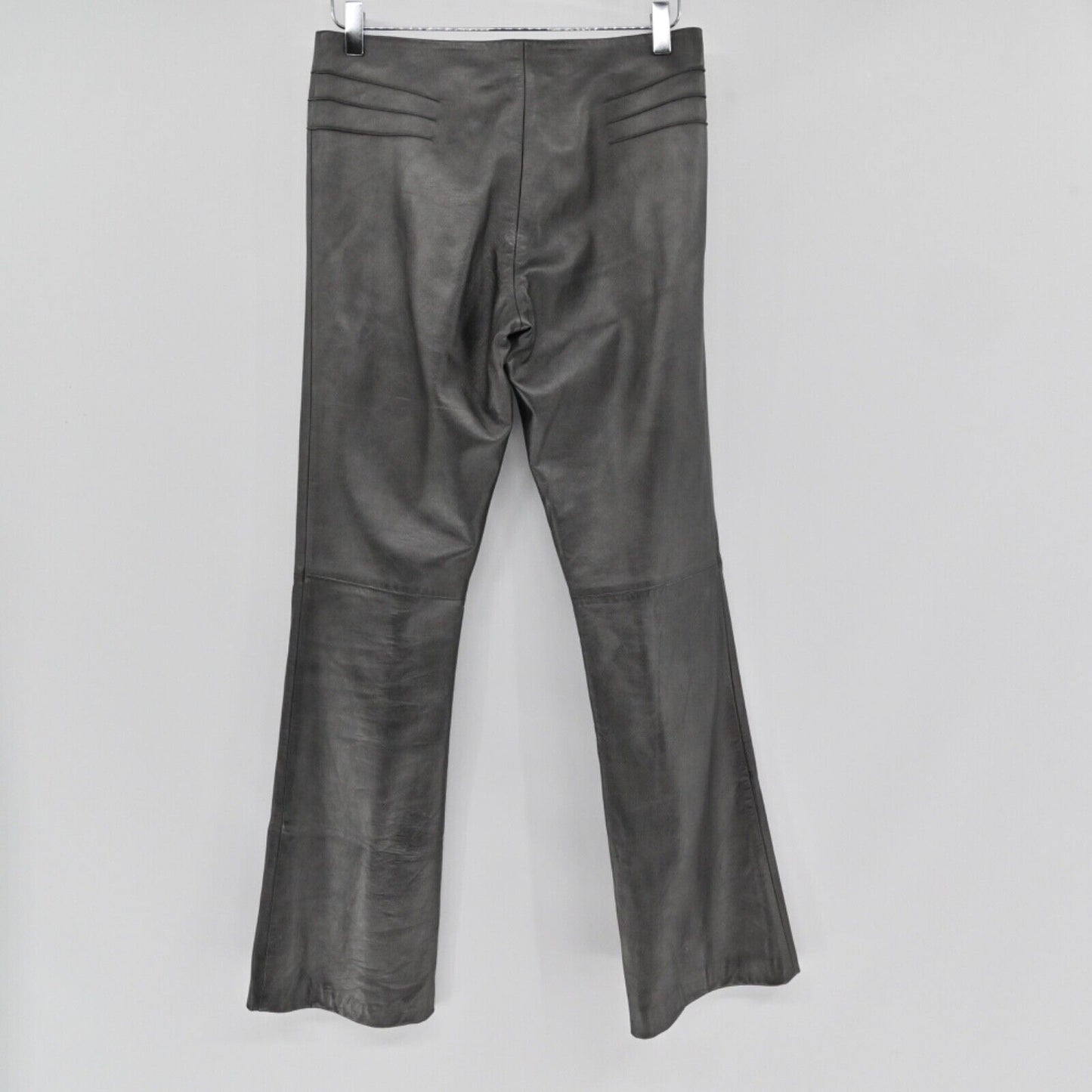 Vtg CACHE Pants Womens Size 4 Gray 100% Lamb Leather Mid Rise Bootcut Retro 00s