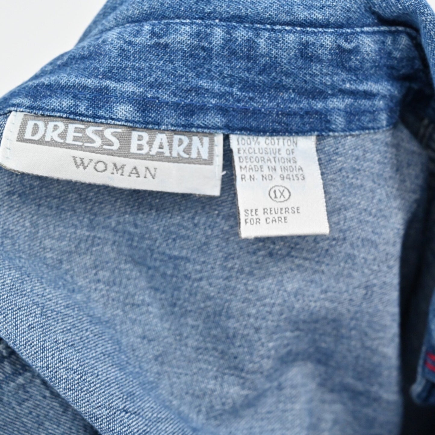 Vtg Christmas Denim Top Womens Size 1X Rudolph Holiday Chambray 90s Dress Barn
