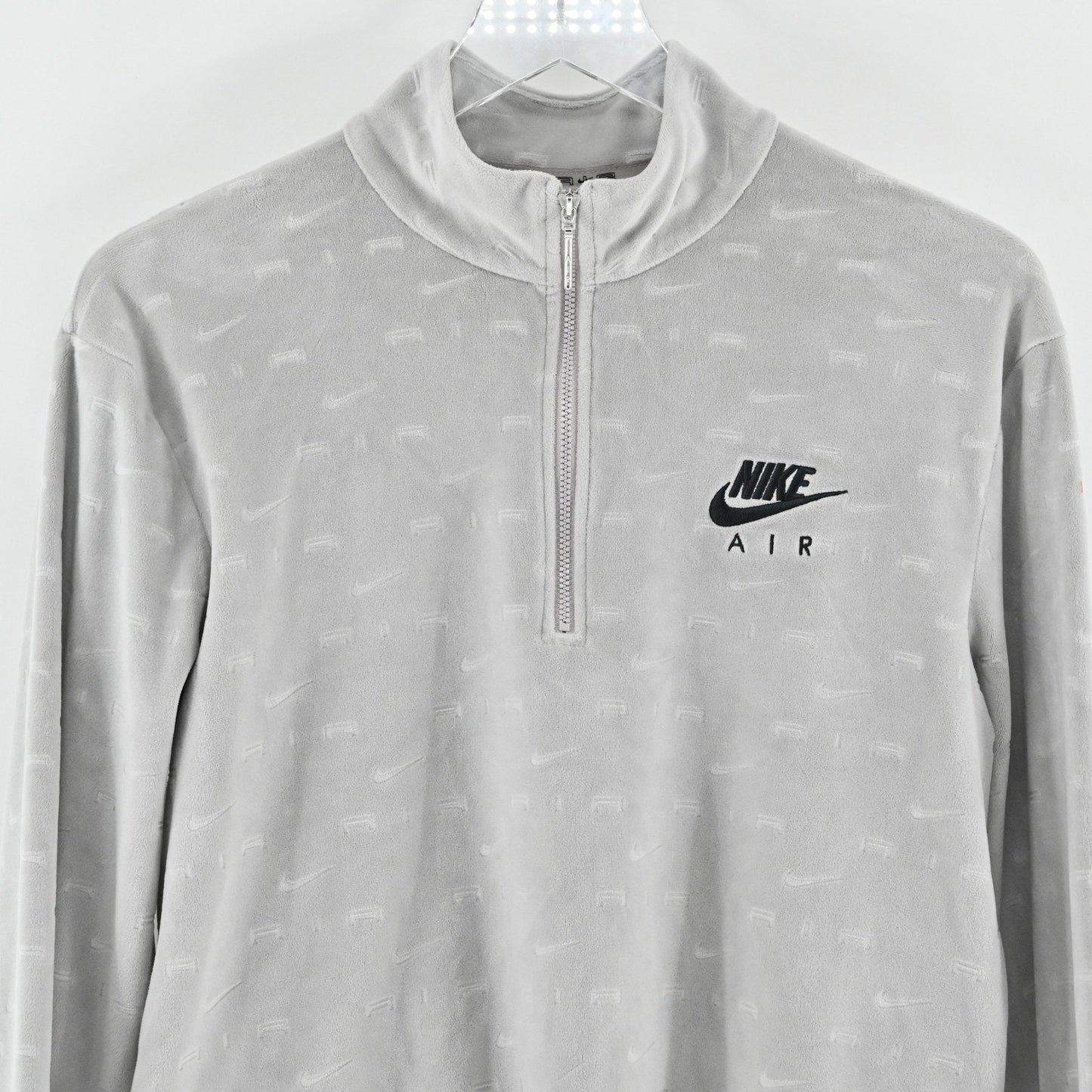 Nike Womens Gray Velour Crop Sweatshirt Size XL Quarter Zip Pullover Long Sleeve