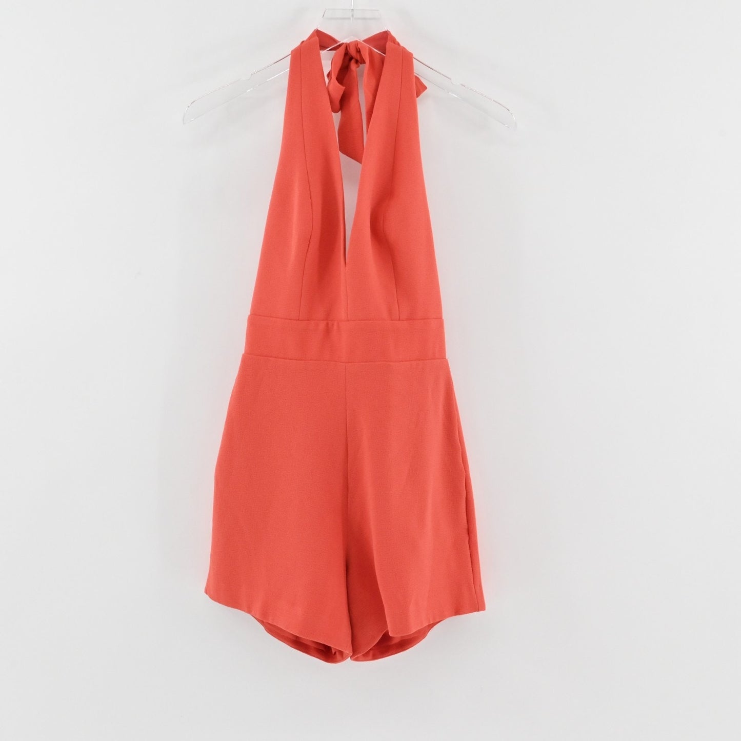 Dress The Population Alexi Halter Romper Womens Size XS Open Back VNeck Poppy
