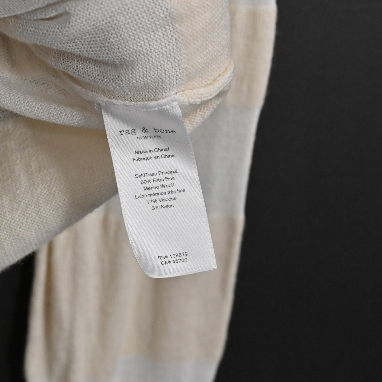 RAG BONE Womens Sweater Merino Wool Size M Vivi Crew Lightweight Stripe Neutral