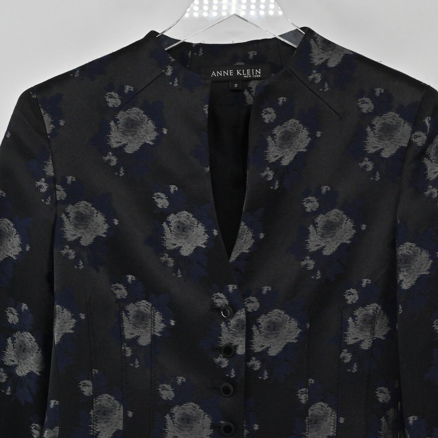 ANNE KLEIN Jacket Womens Sz 2 Floral Long Sleeve Button Front Topcoat Silk Wool