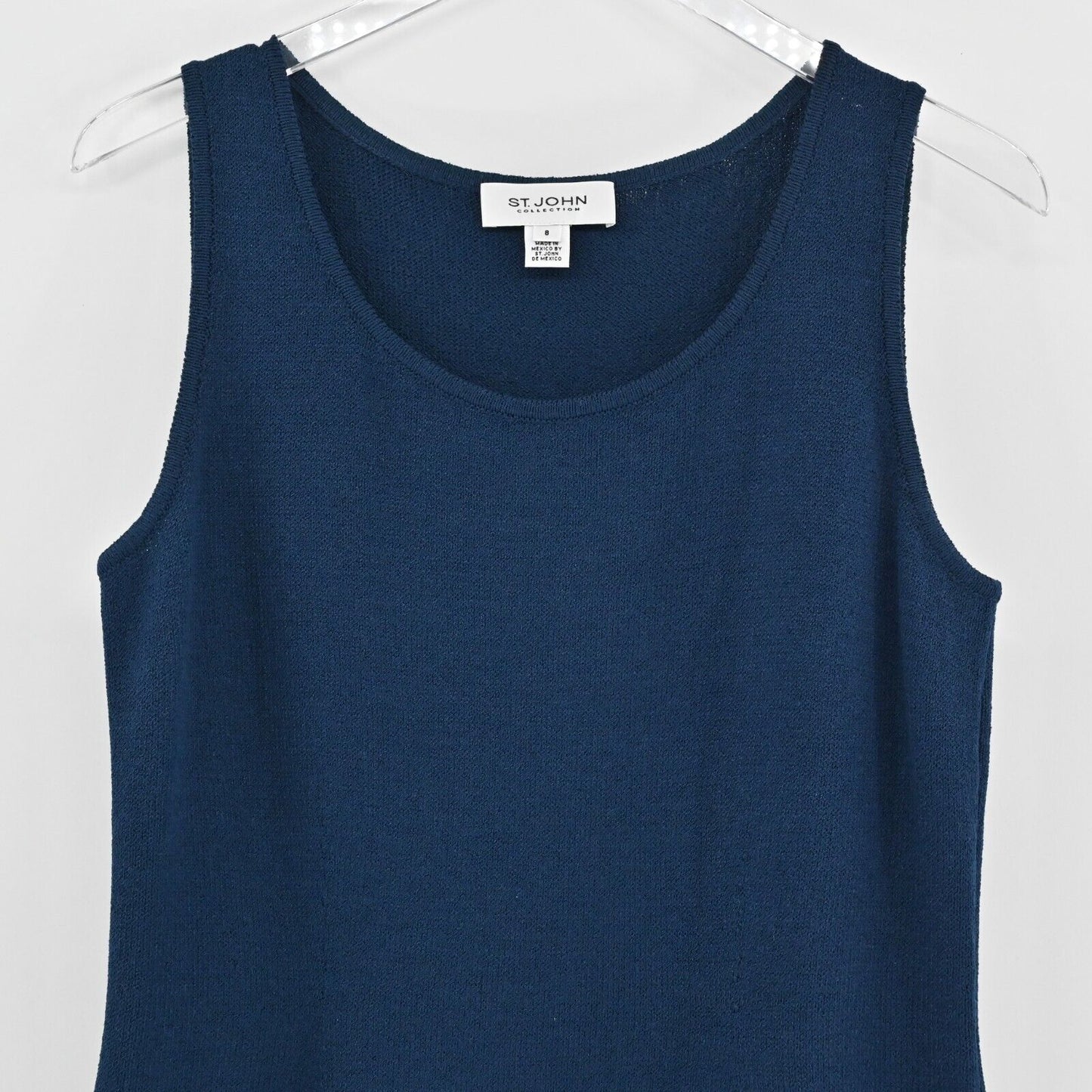 ST JOHN Dress Sz 8 Santana Knit Navy Sleeveless Wool Scoop Neck Corpcore Office