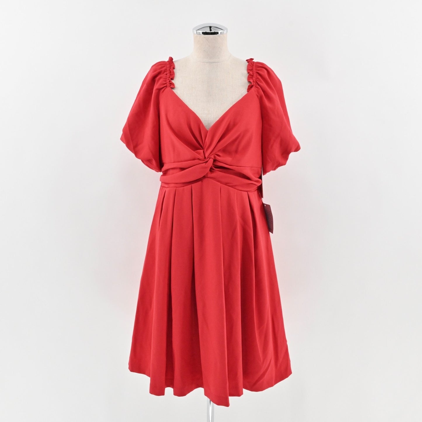 JULIA JORDAN Dress Size 10 Twist Knot Front Pleated Puff Sleeve Apple Red NEW