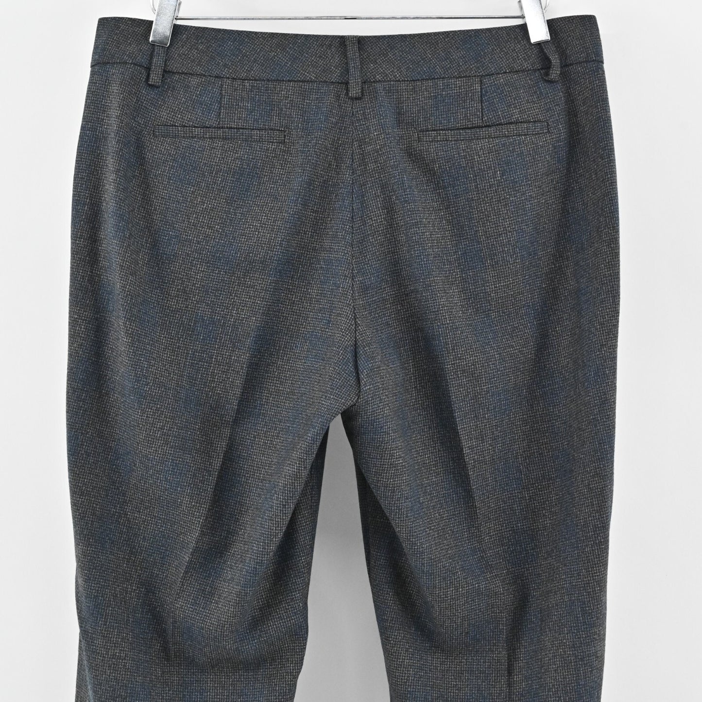 ELIE TAHARI Pants Womens Size 12 Virgin Wool Gray Blue Plaid Straight Trousers