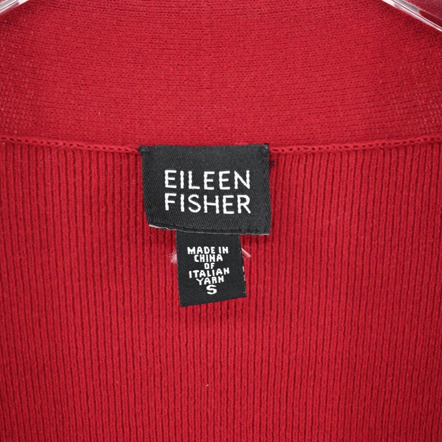 EILEEN FISHER Cardigan Womens Size S Red Italian Yarn Knit Open Front Sweater