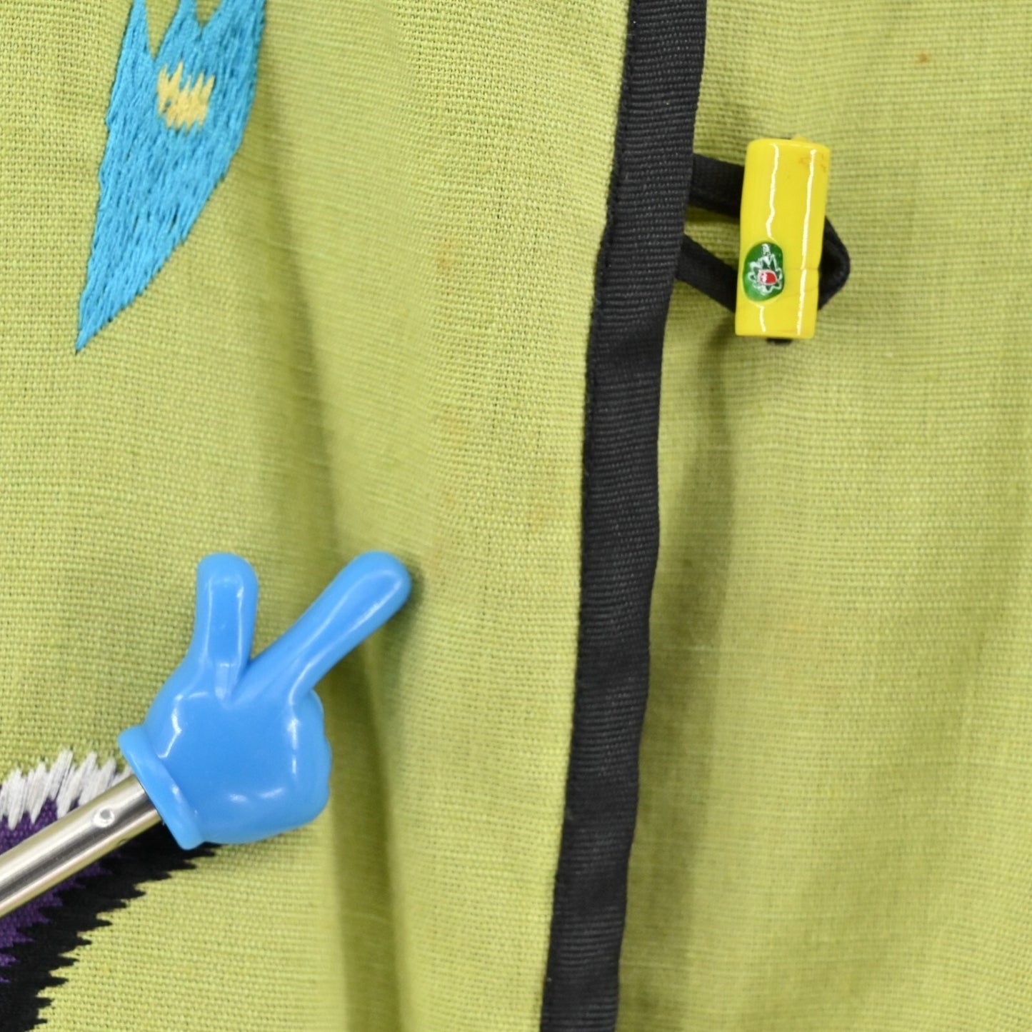 Vtg ALEX KIM Womens Embroidered Jacket Size L Green Floral Toggle Linen Art Wear