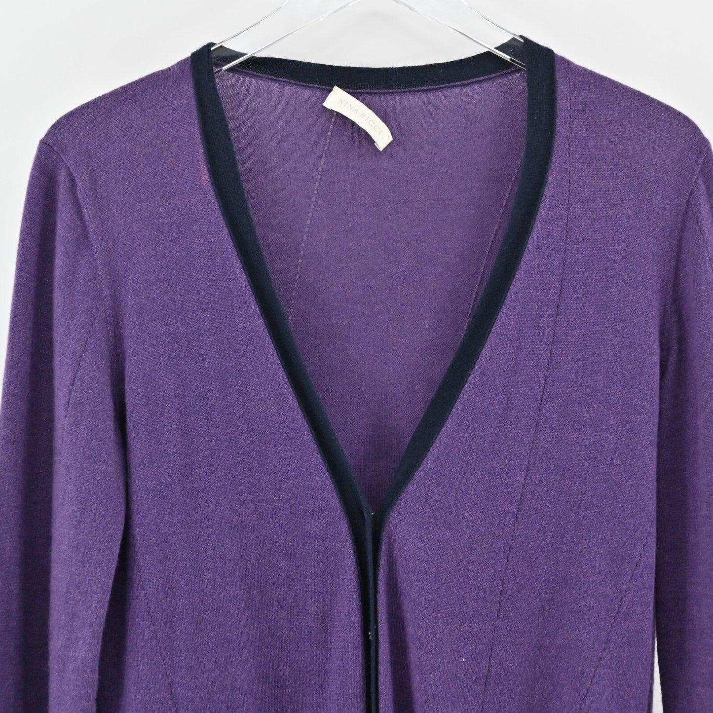 NINA RICCI Sweater Womens Size M Cashmere Blend Purple VNeck Knit Cardigan