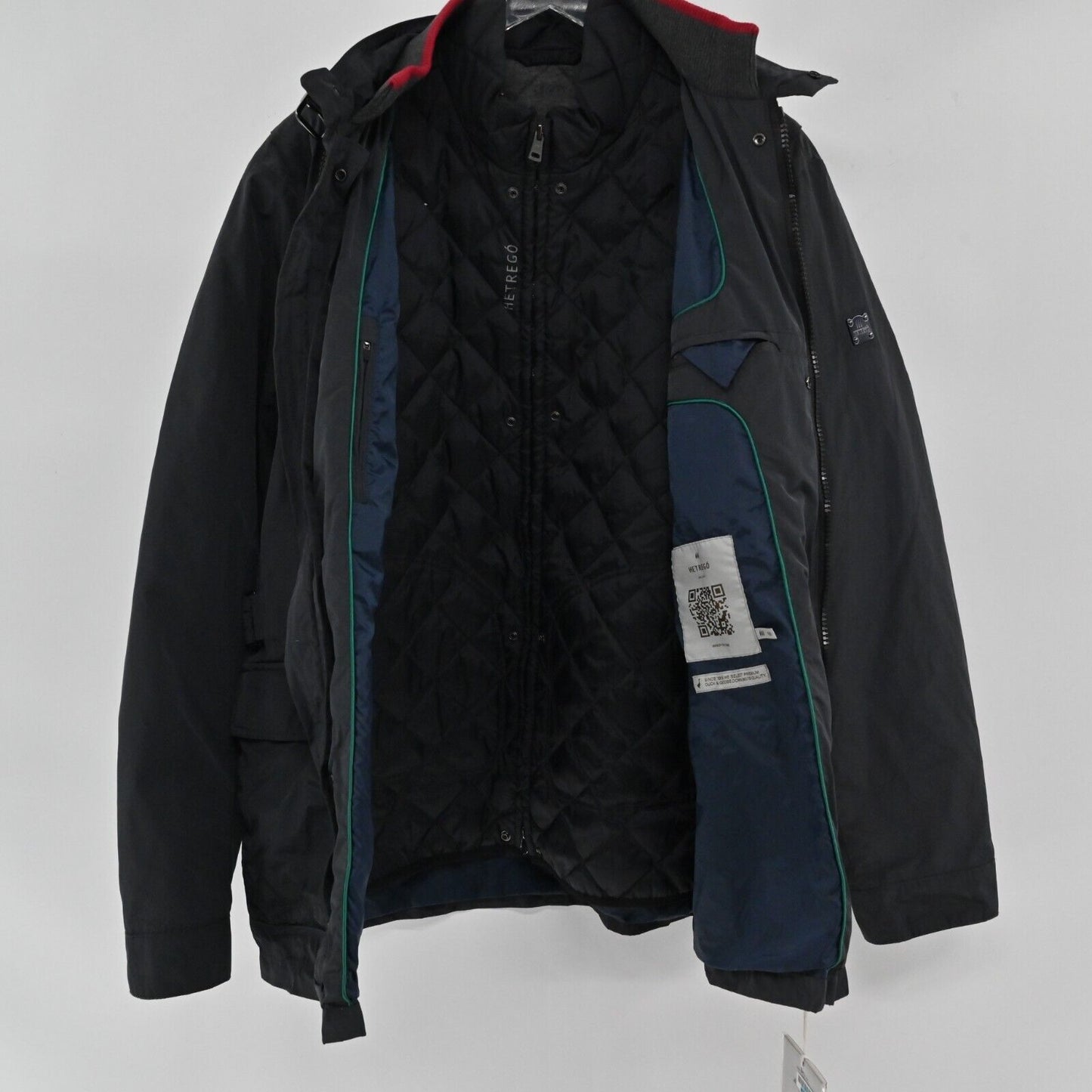 HETREGO Jacket Mens Size 58 Long Sleeve Black Zip Button Double Layer NEW