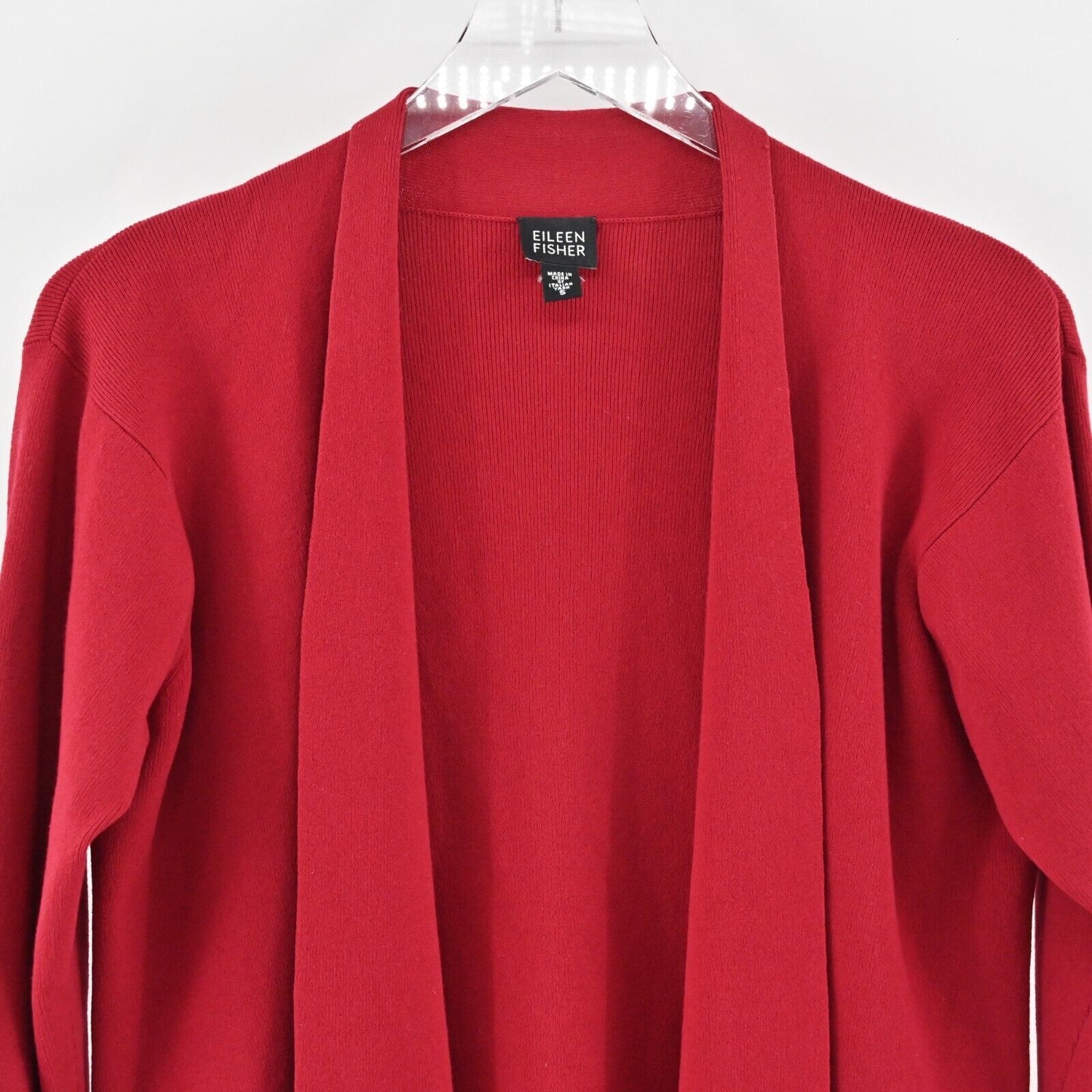 EILEEN FISHER Cardigan Womens Size S Red Italian Yarn Knit Open Front Sweater