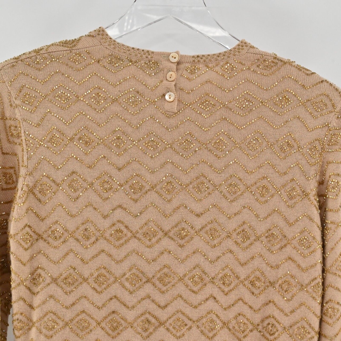 Vtg CARLISLE Sweater Womens Size Small Cashmere Silk Beaded Knit Geometric Print