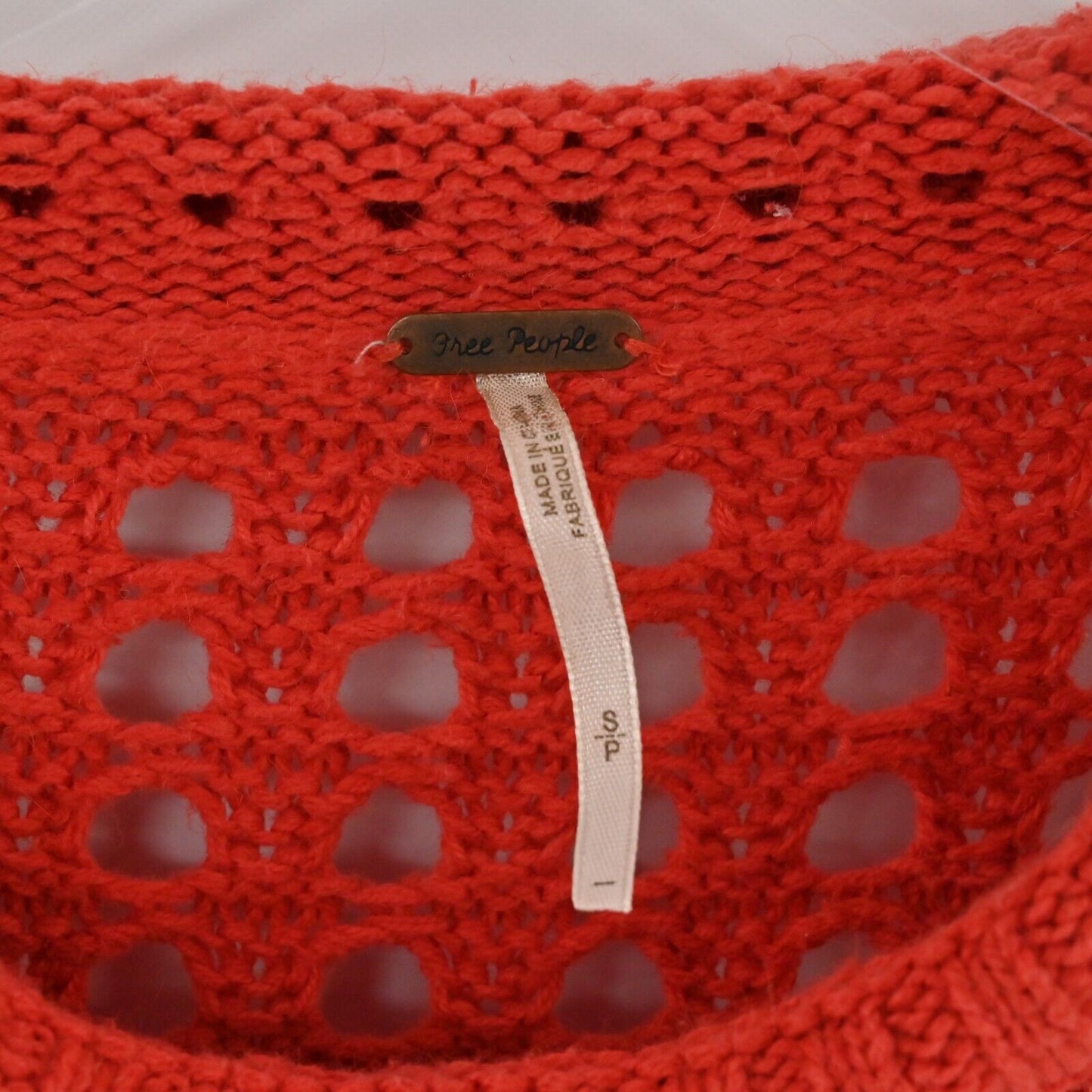 FREE PEOPLE Sweater Womens Size S Red Open Knit Long Sleeve Roll Neck Top Boxy