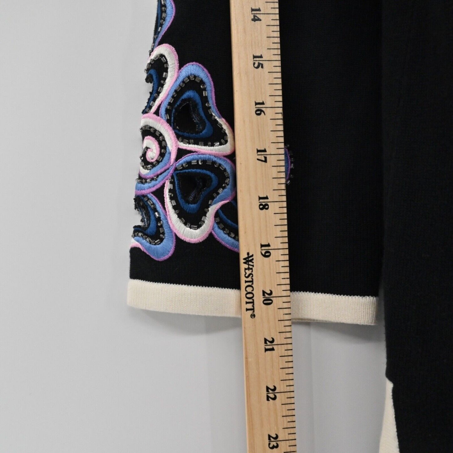 Vtg BOB MACKIE Cardigan Womens Sz M Cut Out Floral Embroidered Beaded Rhinestone