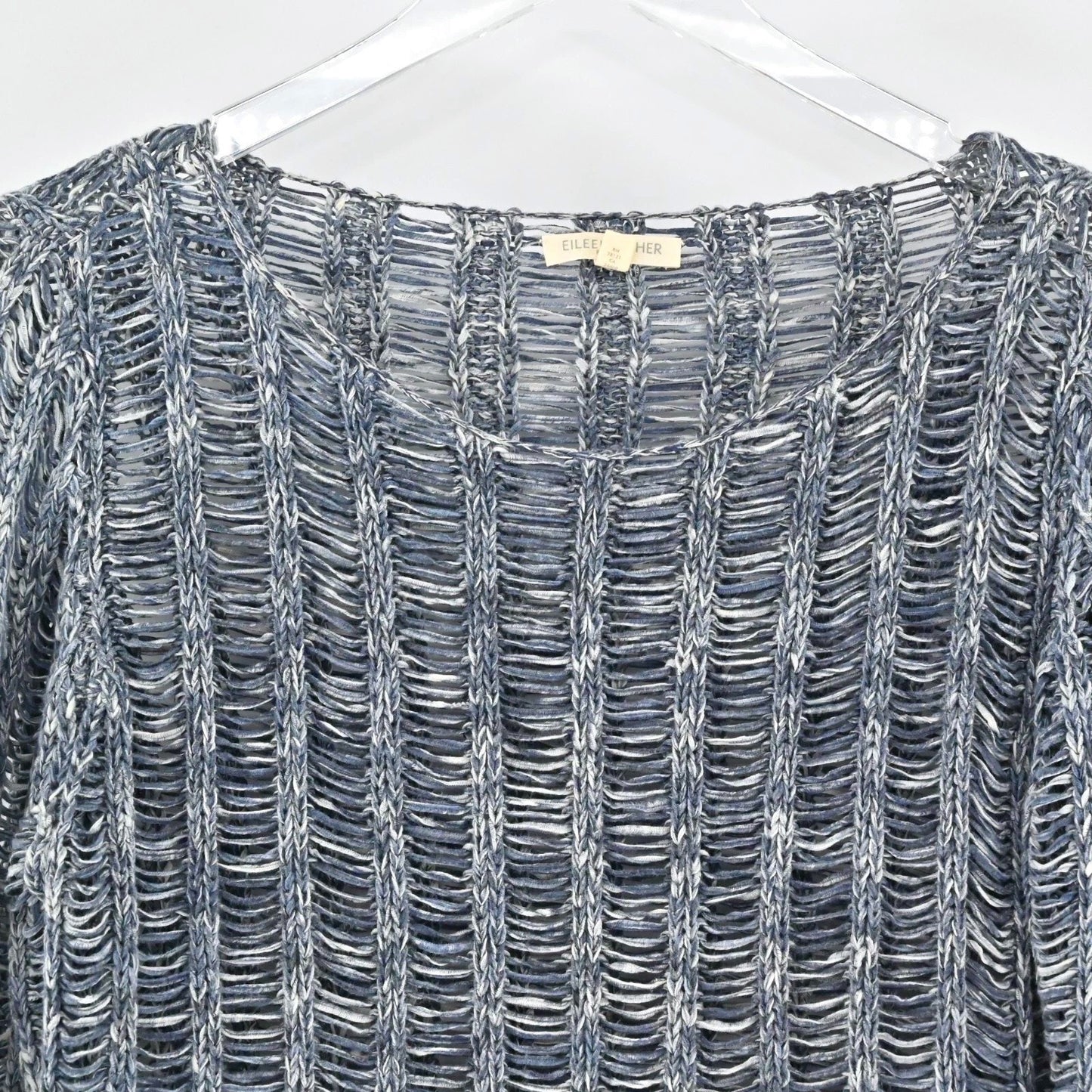 EILEEN FISHER Womens Blue Knit Sweater Size PL Wonder Ladder Pullover Boatneck