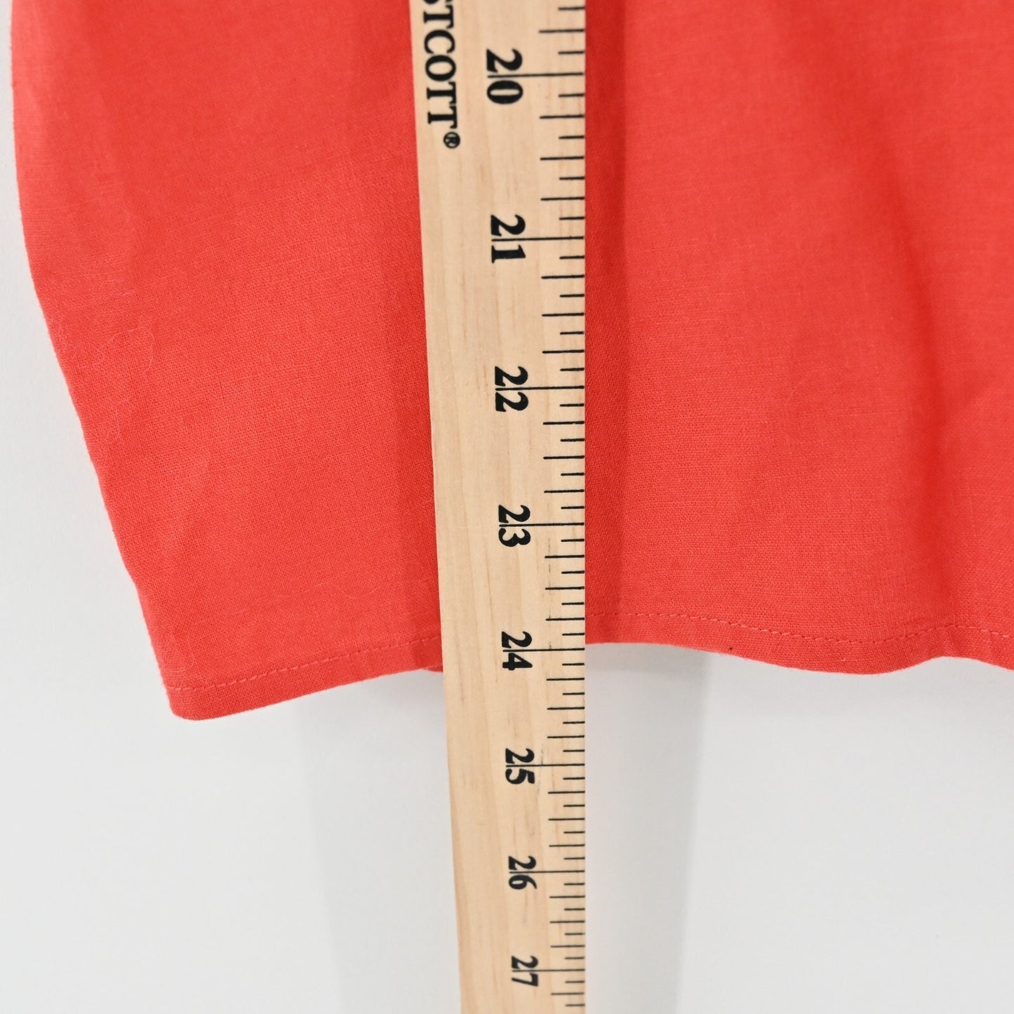 SAKS FIFTH AVENUE Top Womens Size XL Coral Linen Blend Split V Neck Puff Sleeve