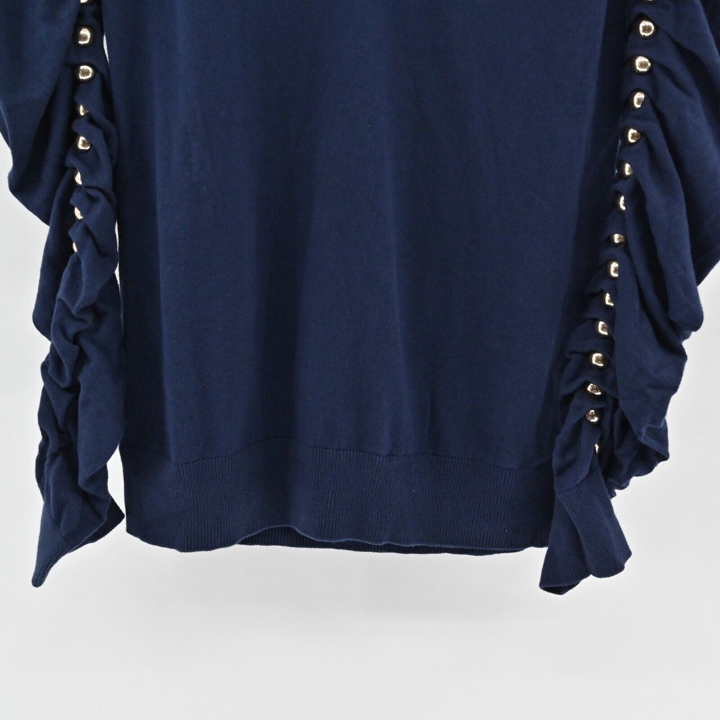 BOSTON PROPER Sweater Womens Size M Navy VNeck Ruched Studded Long Sleeve Knit
