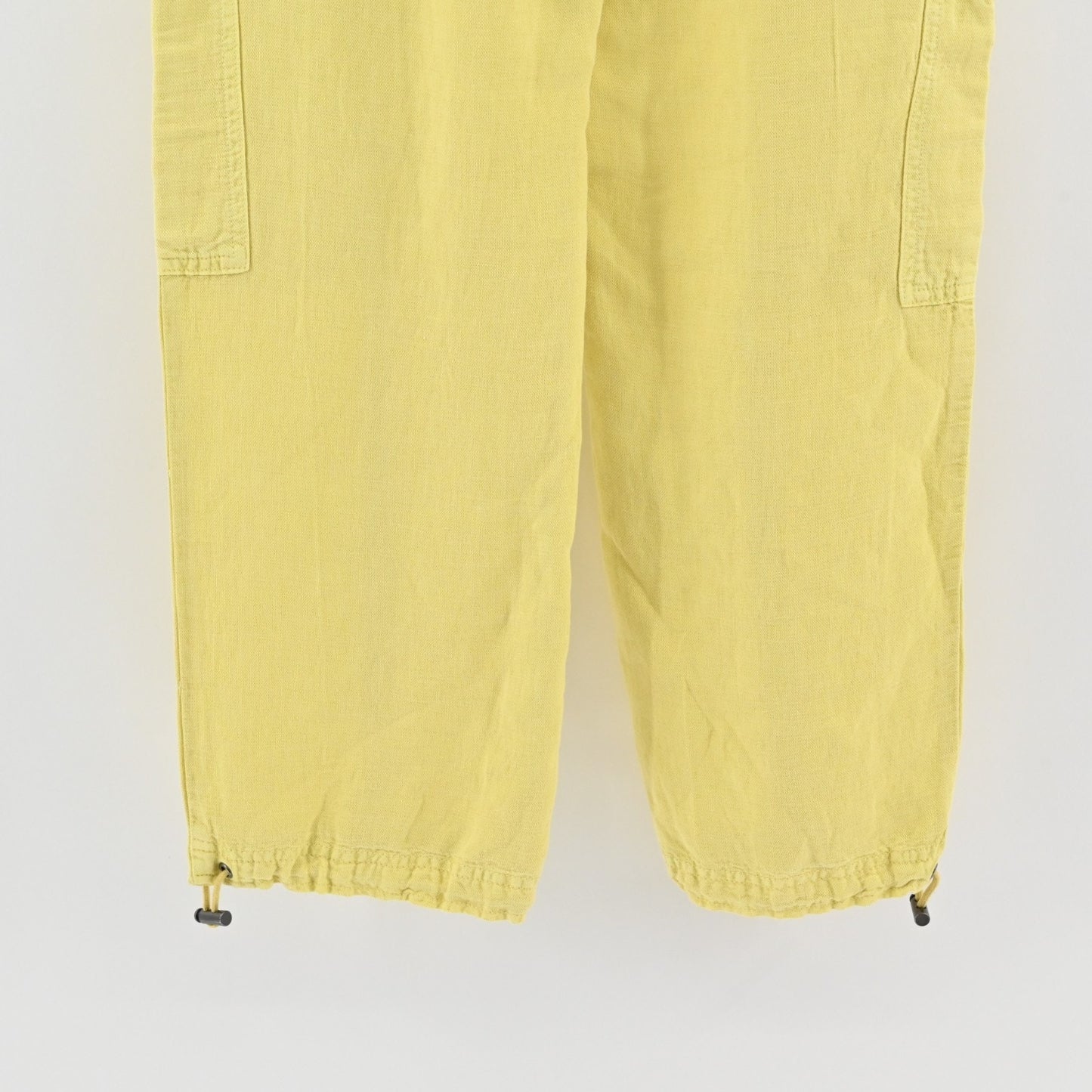 Nicole Miller Womens Yellow Cargo Pants Size XS Linen Blend Crop Cinch Hem