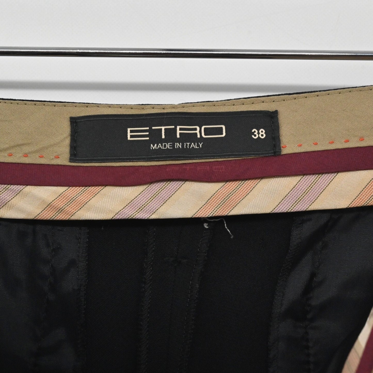 ETRO Womens Black Wool Pants Size 38 Mid Rise Slim Straight Leg Career Italy 00s